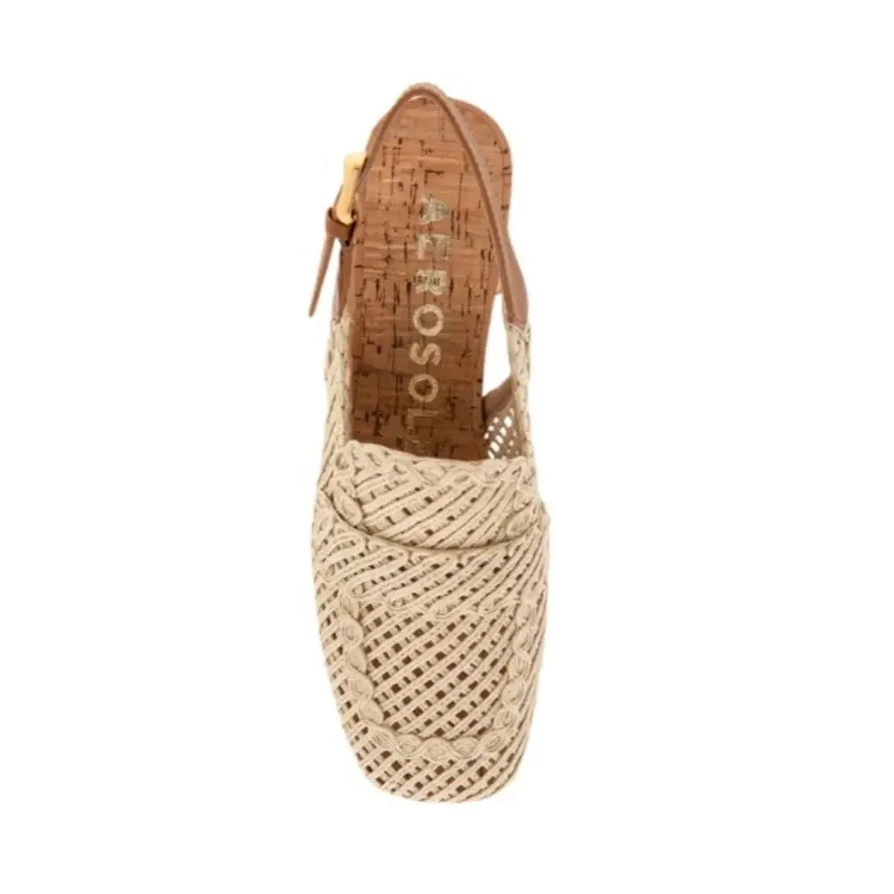 AEROSOLES Platform Slingback in Natural Raffia Fabric STYLE SANTINA Size 6.5 New